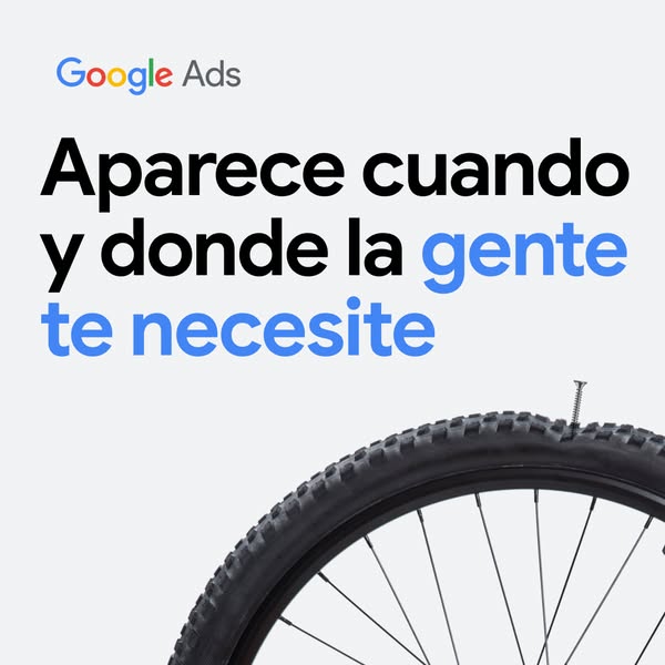 This ad for Google Ads shows a bicycle tire with a screw in it, representing the problem of needing a repair. The ad cop