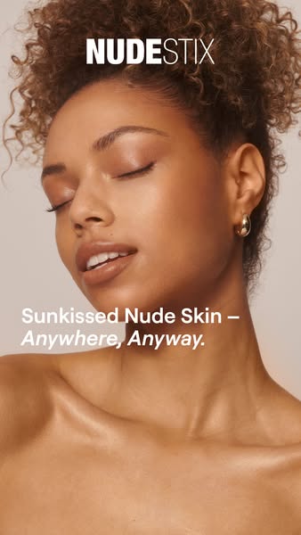 This ad for Nudestix features a woman with glowing skin and promotes the idea of achieving a sunkissed nude skin look an