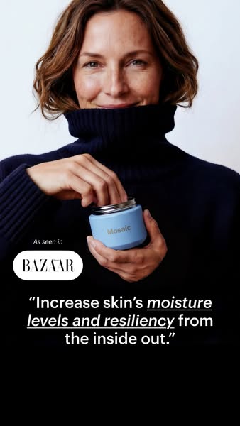 This ad showcases a moisturizer in a light blue jar. The ad highlights its ability to increase skin's moisture level