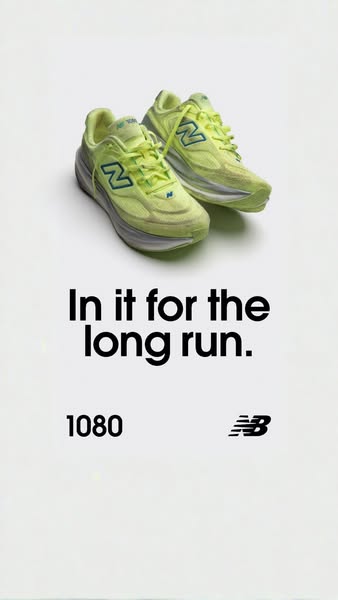 This ad showcases the New Balance 1080 running shoe. It emphasizes the shoe's design and association with long-dista