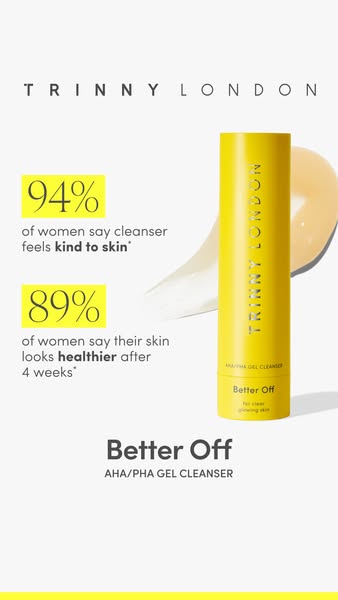This ad for Trinny London's Better Off AHA/PHA Gel Cleanser uses social proof in the form of statistics to highlight