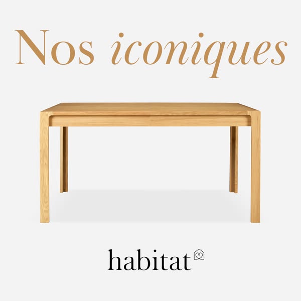 This ad showcases a wooden table from Habitat, emphasizing its iconic design.