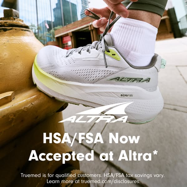 This ad promotes Altra running shoes and informs viewers that they can use their HSA/FSA accounts to purchase them.