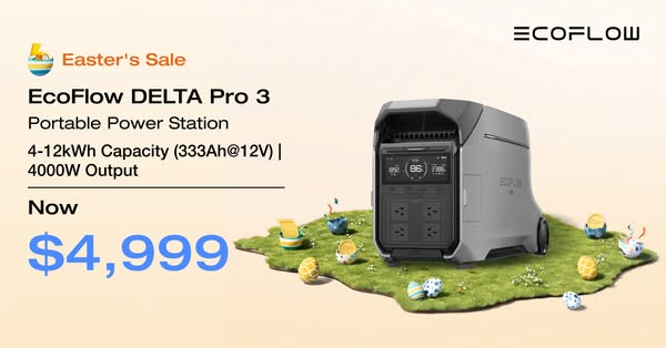 This image ad promotes the EcoFlow DELTA Pro 3 Portable Power Station as part of an Easter's Sale event. It features