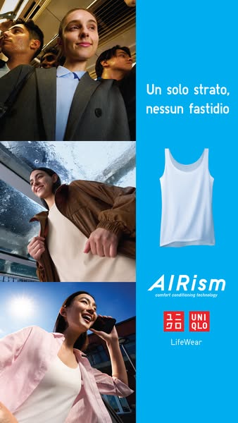 This ad showcases the AIRism product from Uniqlo as a solution for comfort in various everyday situations, such as commu