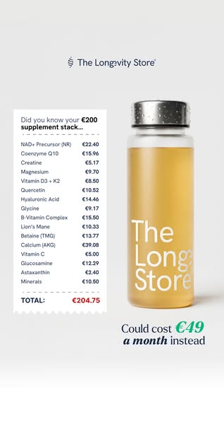 This image ad for The Longevity Store promotes their product by presenting a cost comparison, highlighting that their pr