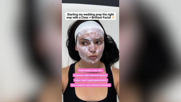 This ad promotes Clear + Brilliant facials as a way to prep for a wedding. The ad features a woman with a facial mask on