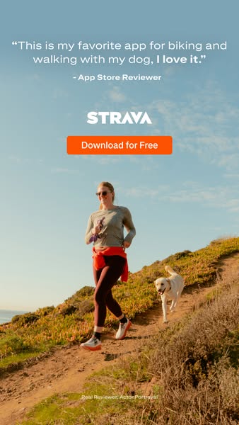 This ad for Strava features a testimonial from an App Store reviewer, highlighting the app's usefulness for biking a