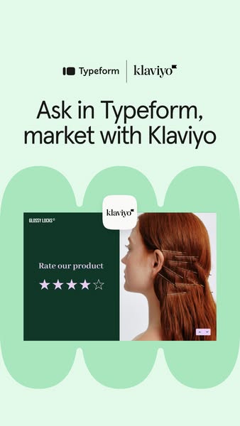 This ad promotes Typeform and Klaviyo as tools to collect customer feedback and market to customers. The ad features a c