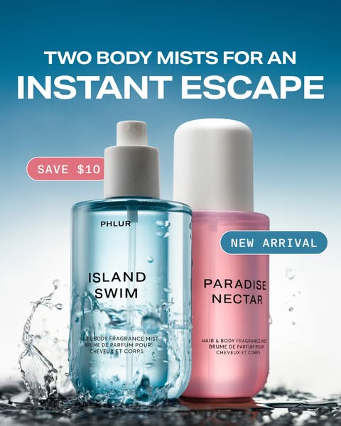 An ad showcasing two Phlur body mists with a discount.