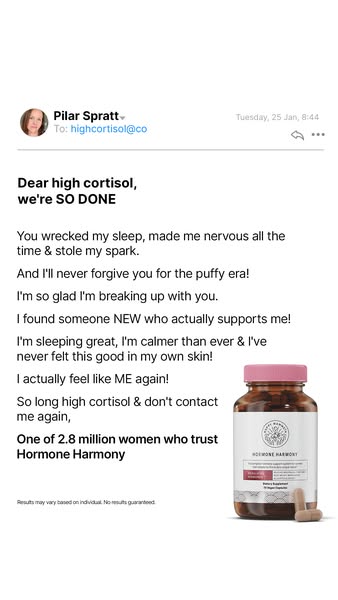 This ad uses the format of an email from a customer to their high cortisol, stating they are "SO DONE" and wil