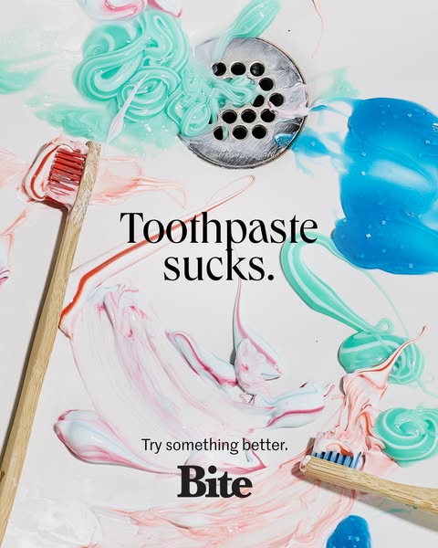 This ad uses an image of a sink covered in toothpaste with a toothbrush and the text 'Toothpaste sucks. Try somethin
