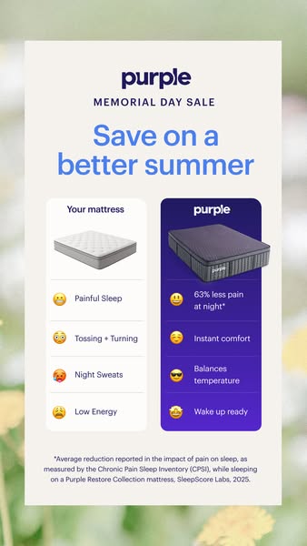 This ad highlights the benefits of the Purple Restore Collection mattress by comparing it to the cons of using a generic