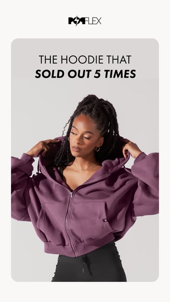 This ad features a woman wearing a purple hoodie. The ad highlights the hoodie's popularity by stating that it has s