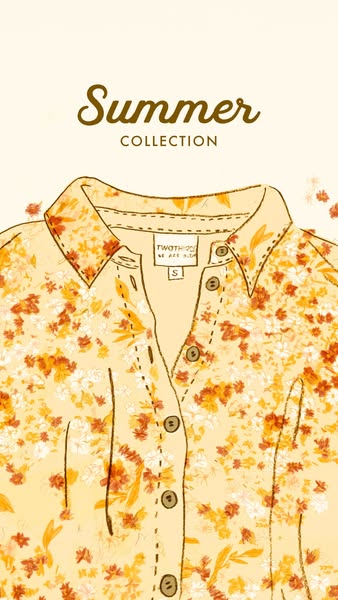 This ad features a drawing of a floral shirt. The ad is promoting a summer collection.