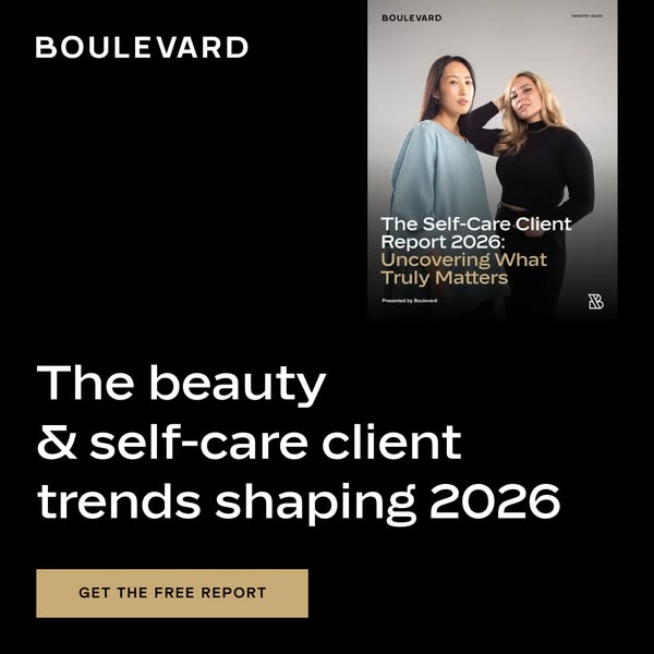 This image ad for Boulevard promotes their Self-Care Client Report 2026, highlighting beauty and self-care trends.
