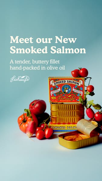 This ad features Fishwife's new smoked salmon product. It showcases the packaging while highlighting the quality and