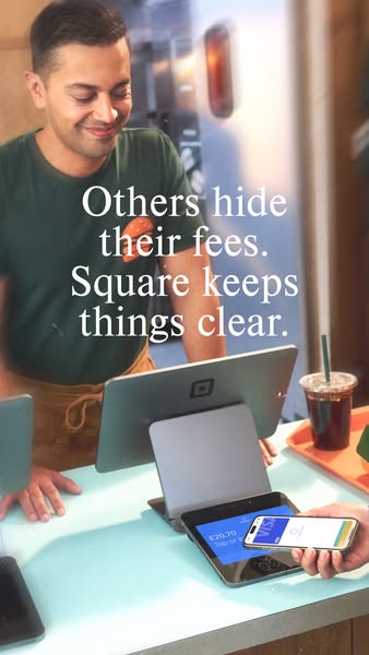 This ad for Square highlights the brand's transparency around fees, contrasting it with competitors who hide them. T