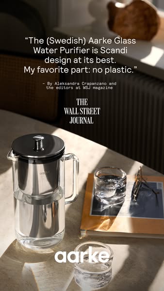 This ad features a quote from The Wall Street Journal praising the Aarke Glass Water Purifier for its Scandi design and 
