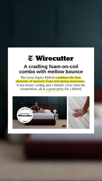 This ad features a mattress that is reviewed by Wirecutter. The ad shows a couple relaxing on the mattress and a close u