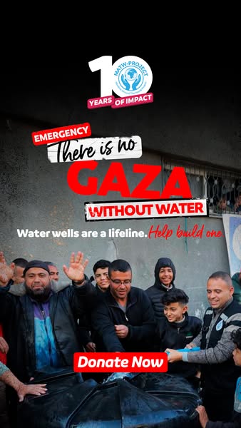 This image ad highlights the urgency of the water crisis in Gaza and appeals to viewers to donate to MATW-Project to hel