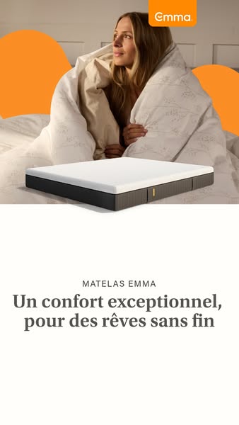 This image ad for Emma mattresses features a woman under the covers looking off into the distance, with a focus on comfo