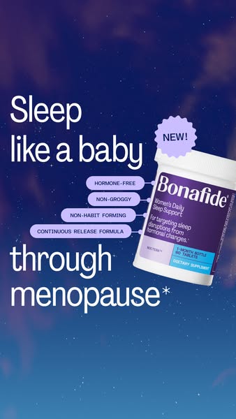 This ad promotes Bonafide's Noctura as a hormone-free solution to help women experiencing menopause sleep better.