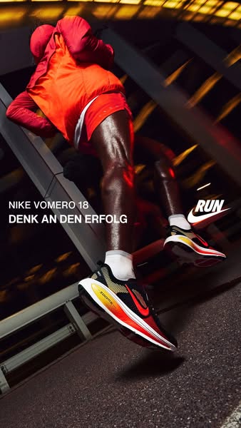 This ad features a runner wearing Nike Vomero 18 shoes. The ad emphasizes the shoe's design and its connection to su