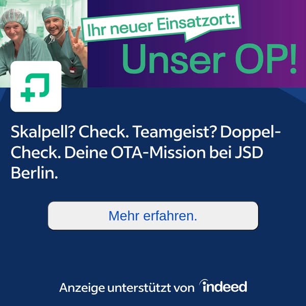 This image ad is for JSD Berlin, advertising for a new place of work. The ad features two medical professionals in scrub