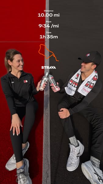 This ad promotes a hydrating drink by showing two runners who have just finished a 10-mile run. They toast with the adve