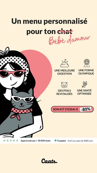 This ad is advertising personalized cat food. It speaks to the user as if they are speaking about their 'Bébé d'