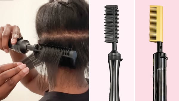 This image ad features an individual using the product to straighten her hair, along with a demonstration of the product