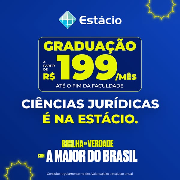 This image ad is for the Estácio higher education institution, promoting their law degree program. It highlights an affo