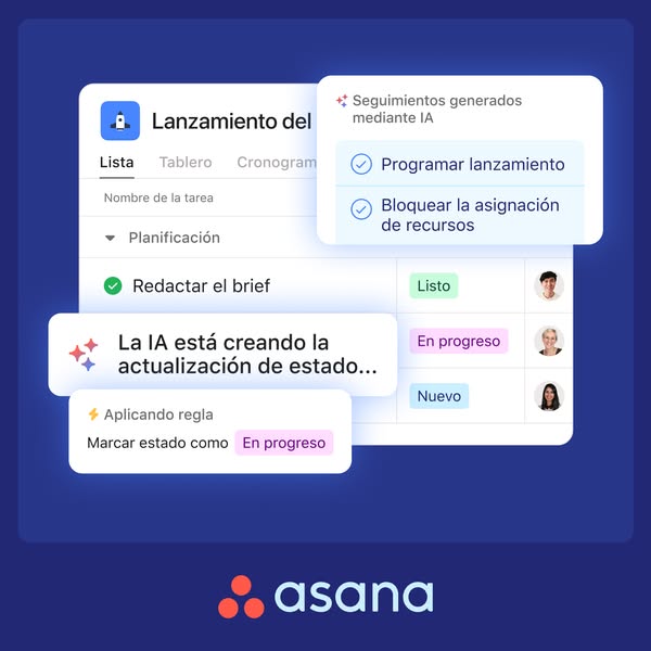 This ad showcases the Asana platform and its AI capabilities for project management. It highlights features like task ma