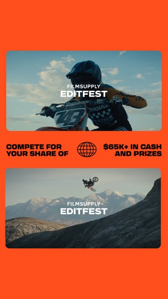 This image promotes Film Supply's EditFest, a competition where participants can win a share of $65K+ in cash and pr