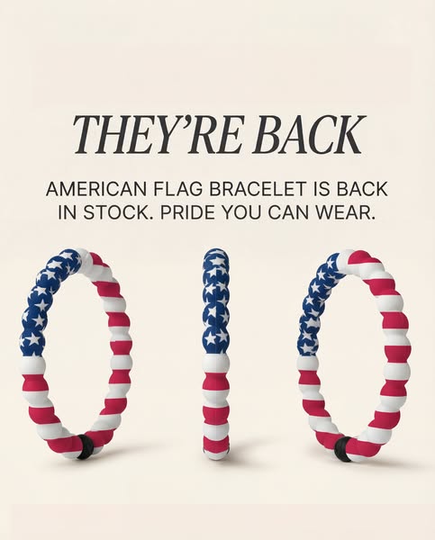 This ad is for the re-release of the American flag bracelet. It states, "Pride you can wear."