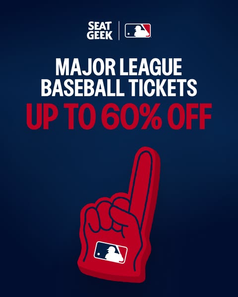 This ad promotes Major League Baseball tickets available on SeatGeek with a discount of up to 60% off.