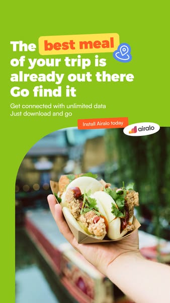 This image ad promotes Airalo, an app for accessing affordable eSIM data plans while traveling. It targets travelers who