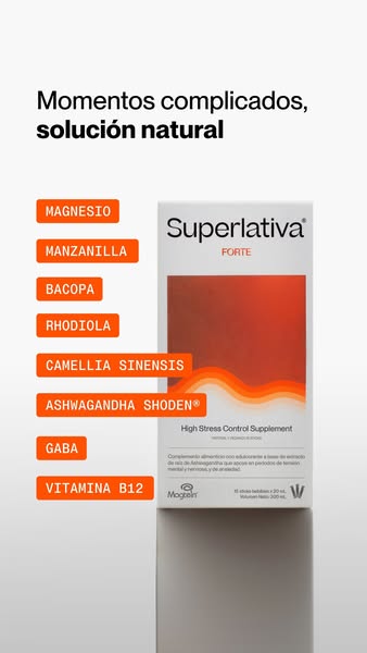 The ad features a supplement called Superlativa Forte, which is designed to combat stress. The ad lists the ingredients 