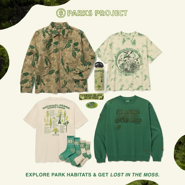 This image ad showcases a collection of clothing and accessories from Parks Project featuring designs that express an ap