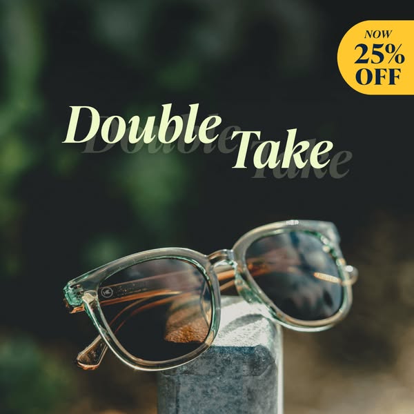 This ad for sunglasses features a simple product showcase with an offer, promoting the sunglasses brand.