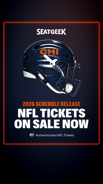 This ad by SeatGeek announces that the 2026 NFL schedule is out and that tickets are on sale now. A Chicago Bears helmet
