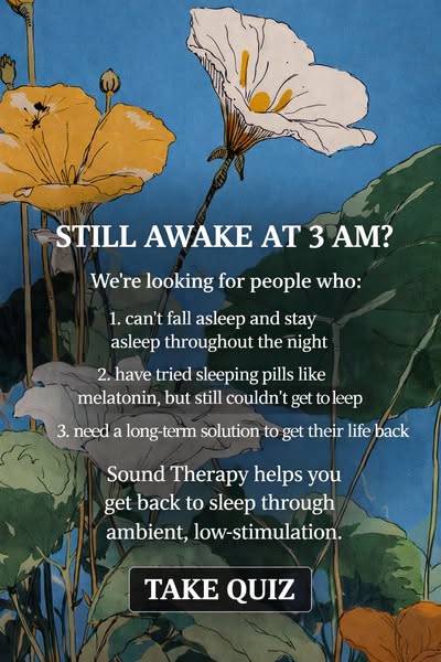 This ad targets people who have trouble falling asleep and offers sound therapy as a long-term solution to help them get
