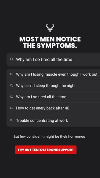 This ad presents a common problem of men being tired, losing muscle, and having trouble sleeping. It suggests the soluti