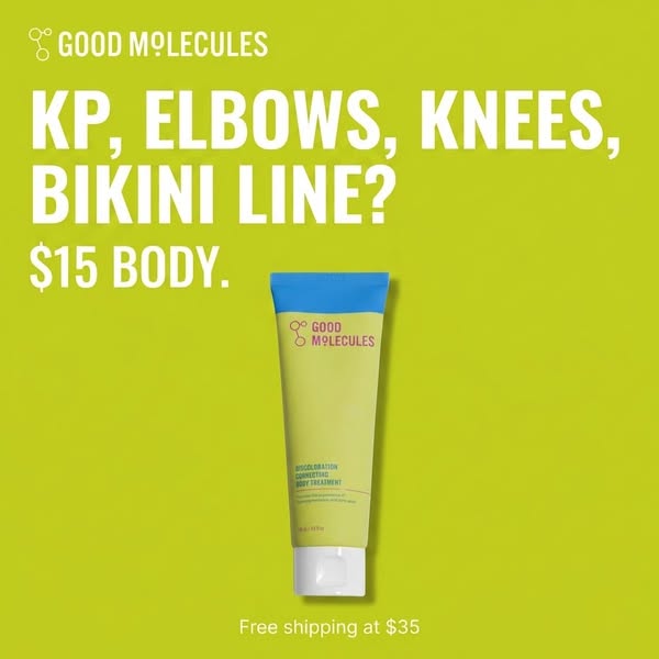 This image ad for Good Molecules promotes the brand's body treatment for addressing skin concerns such as keratosis 