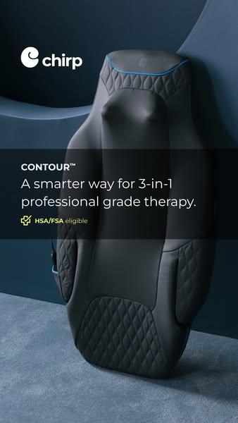 This ad features a black Chirp Contour device, promoting it as a smarter way for 3-in-1 professional grade therapy. It m