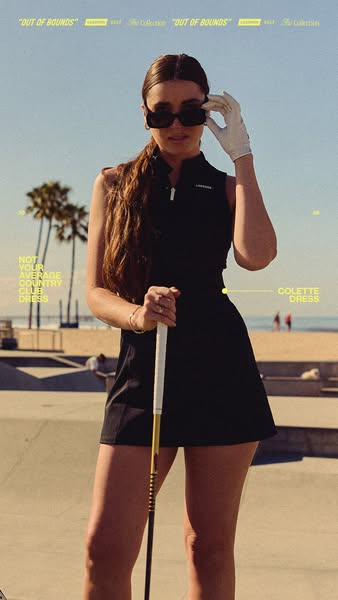 This Meta image ad promotes a black golf dress by a brand named 'LOHLA SPORT'. The ad features a woman in sungla