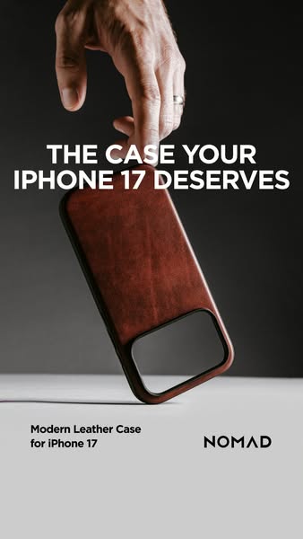 This ad showcases a modern leather case for the iPhone 17 by Nomad. The ad emphasizes the case's premium design and 