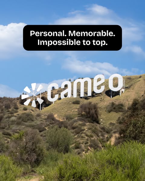 The ad promotes Cameo by showing a mountain in a sunny outdoor setting with 'cameo' spelled out in large white b