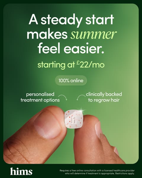 This ad for Hims promotes personalized treatment options to regrow hair, with a focus on the ease of starting treatment 